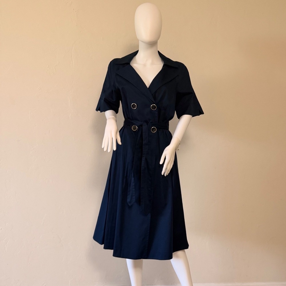 NWT Jones New York Navy Blue  Trench Dress Double Breasted Belted Midi Size 14